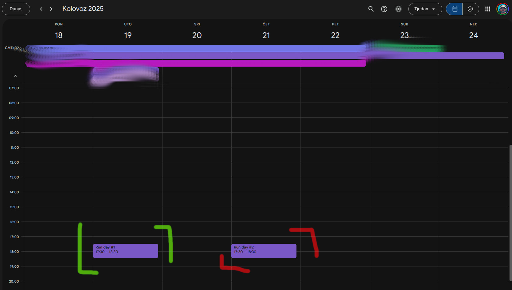 8 savjeta za tjedni trening i produktivanije trčanje. 2 Prikaz Google kalendara sa unosima dva zapisa koji su posvečeni trčanju